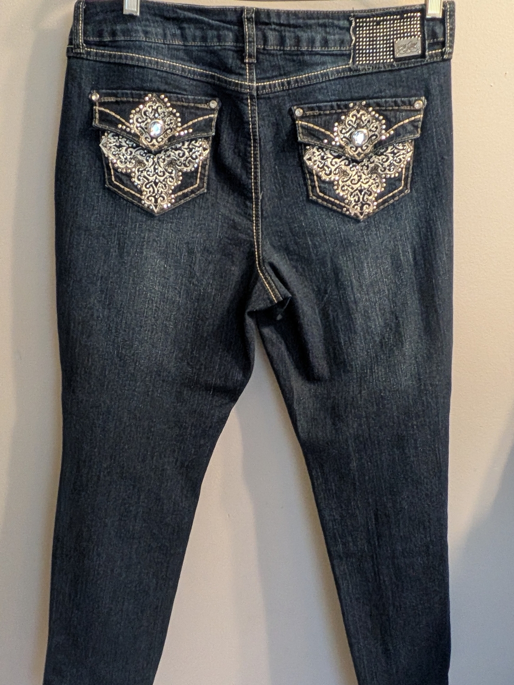 One 5 One Rhinestone Flap Pocket Jeans Size 12 Y2K Western Embellished Dark Wash - Picture 3 of 13